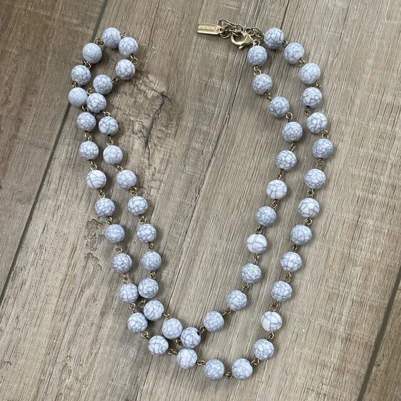 BAUBLEBAR White Marble Beaded Long Necklace | Single Strand Gold 17" - Picture 1 of 5